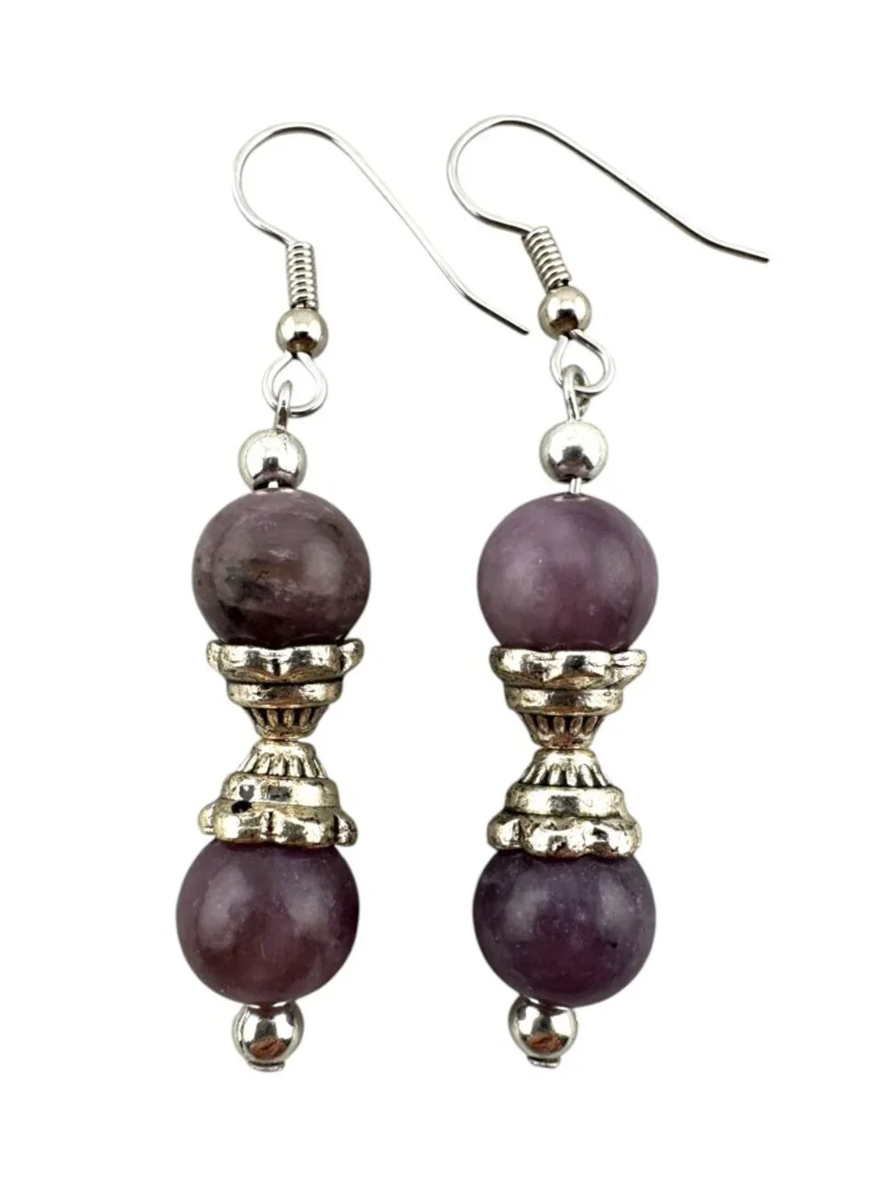 Lavender Jade Earrings Surgical Stainless Steel Purple Gemstone Dangle Handmade